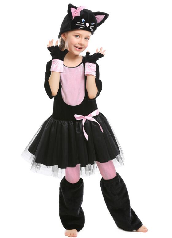 F68162 Pink Black Cat Dress Suit Halloween Carnival Party Cosplay Animal Costume